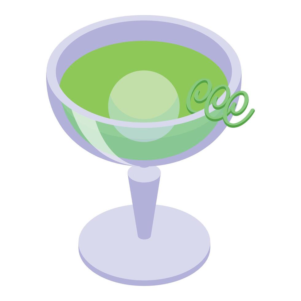 Green alcoholic cocktail icon isometric vector. Vodka glass vector