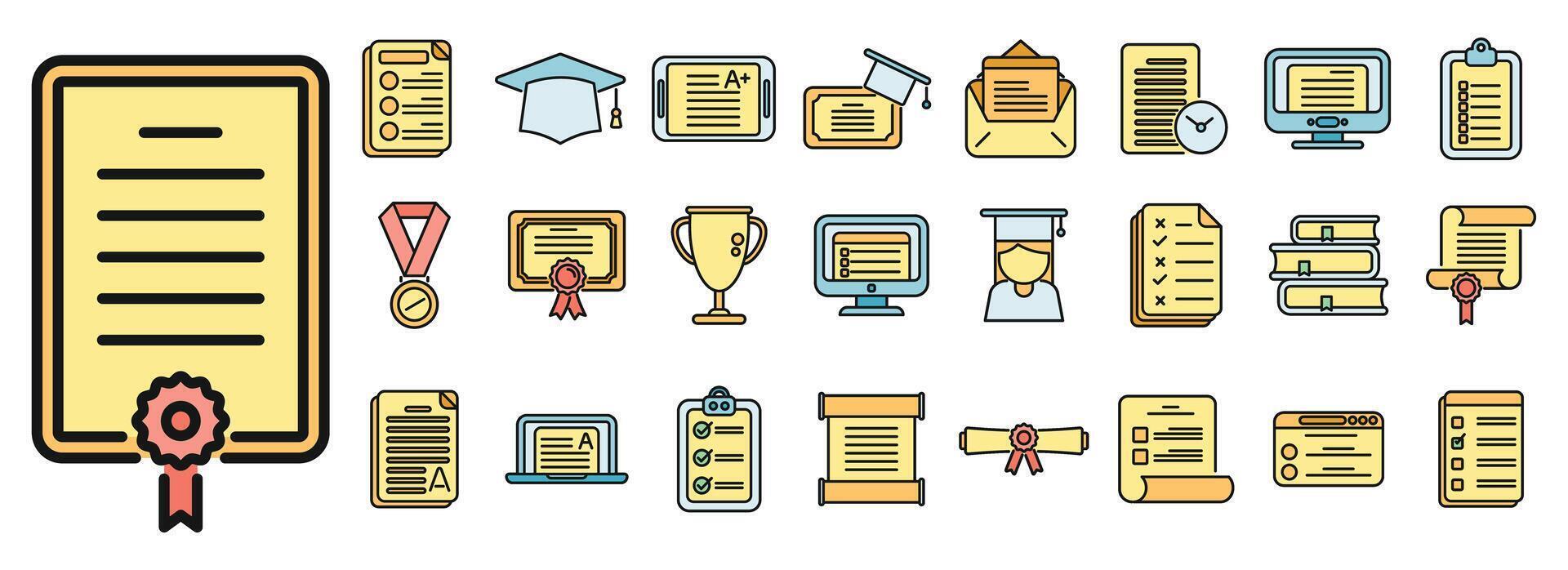 Final exam icons set vector color