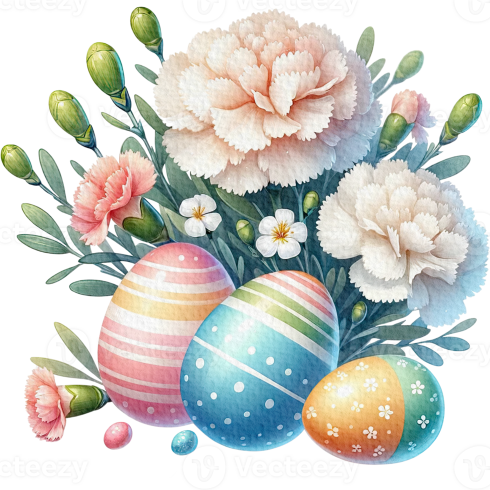 AI generated Easter flower basket easter eggs Watercolor png