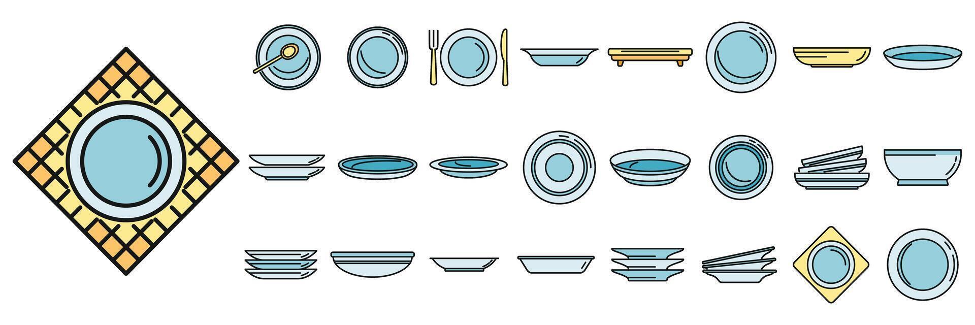 Plate icons set vector color