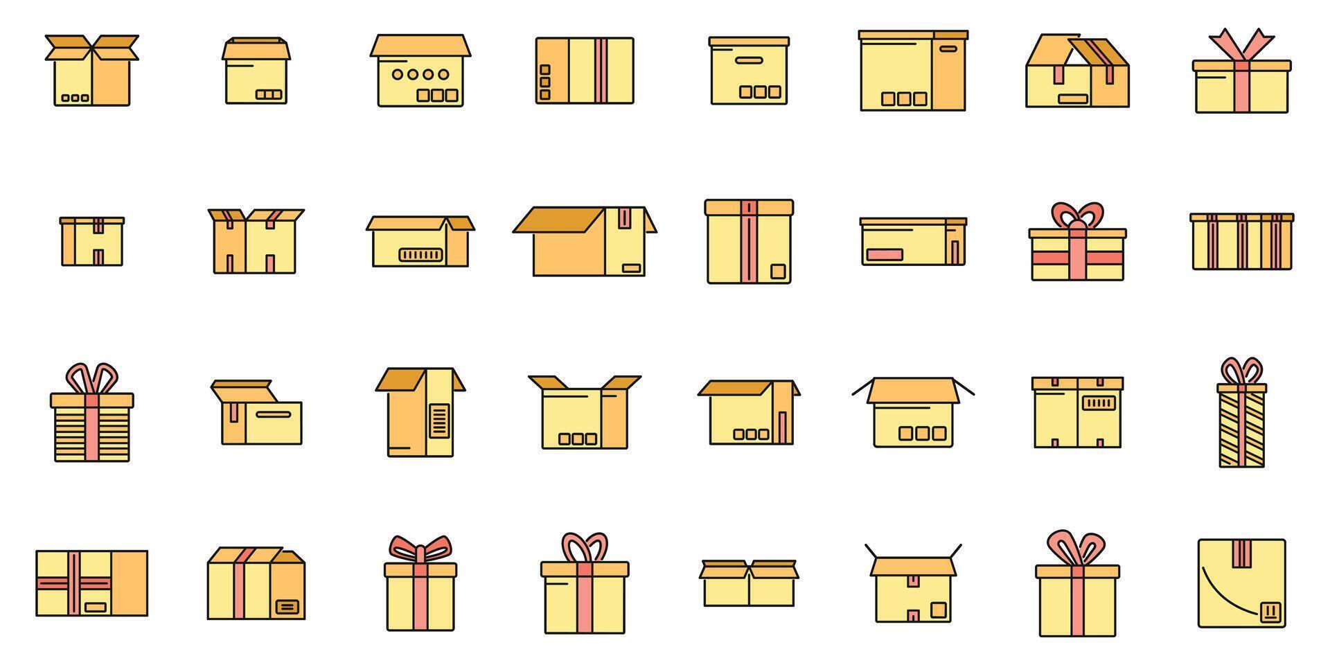 Box icons set vector color