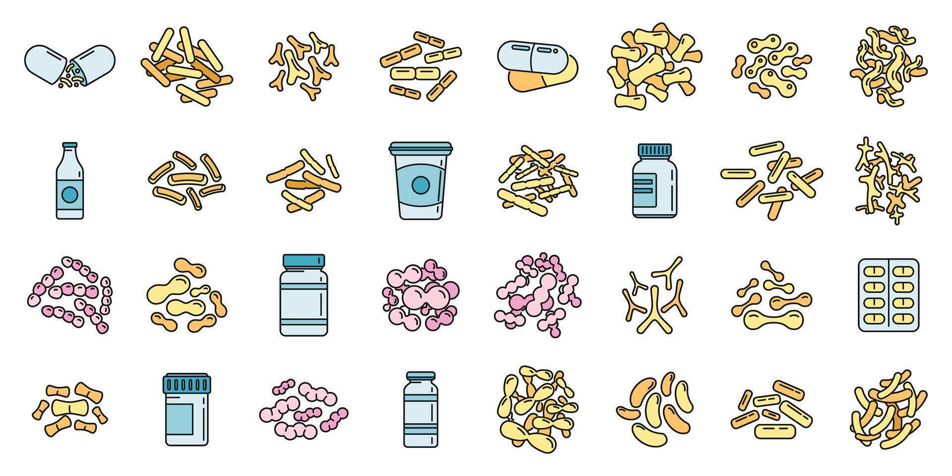 probióticos microbiología íconos conjunto vector color