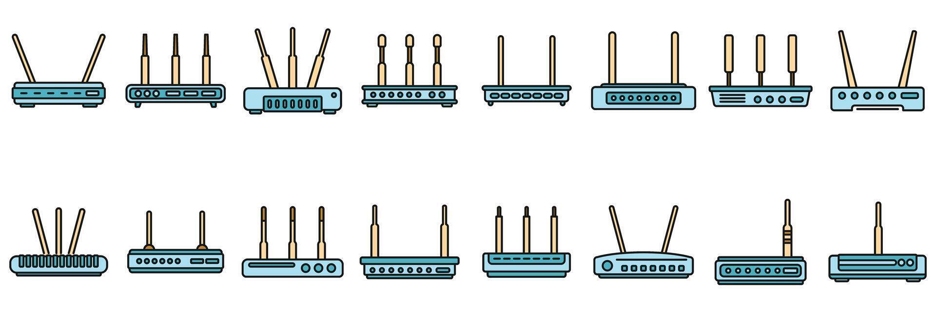 Modem icons set vector color