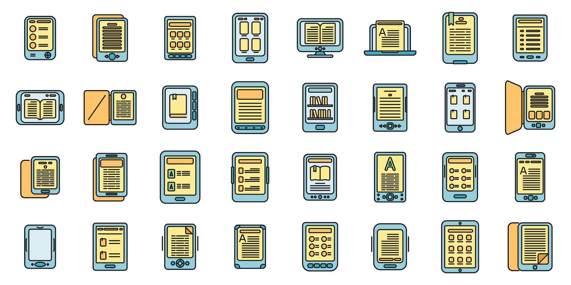 E-book application icons set vector color