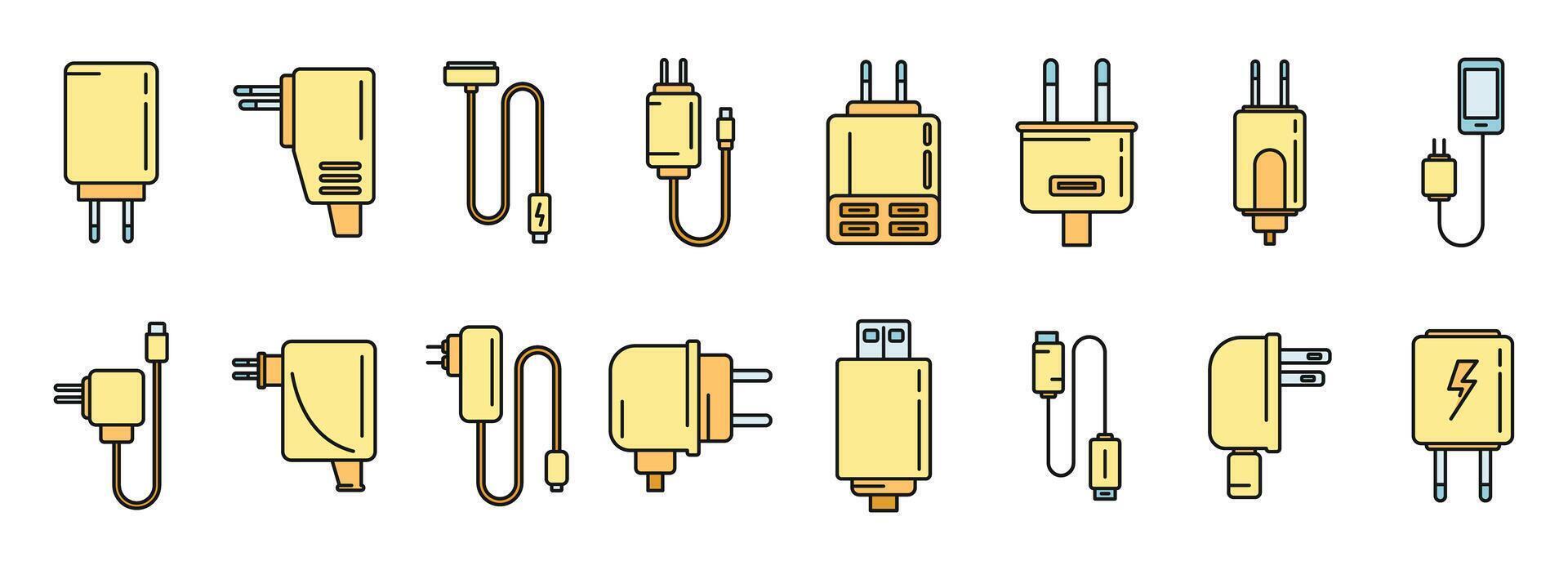 Device charger icons set vector color