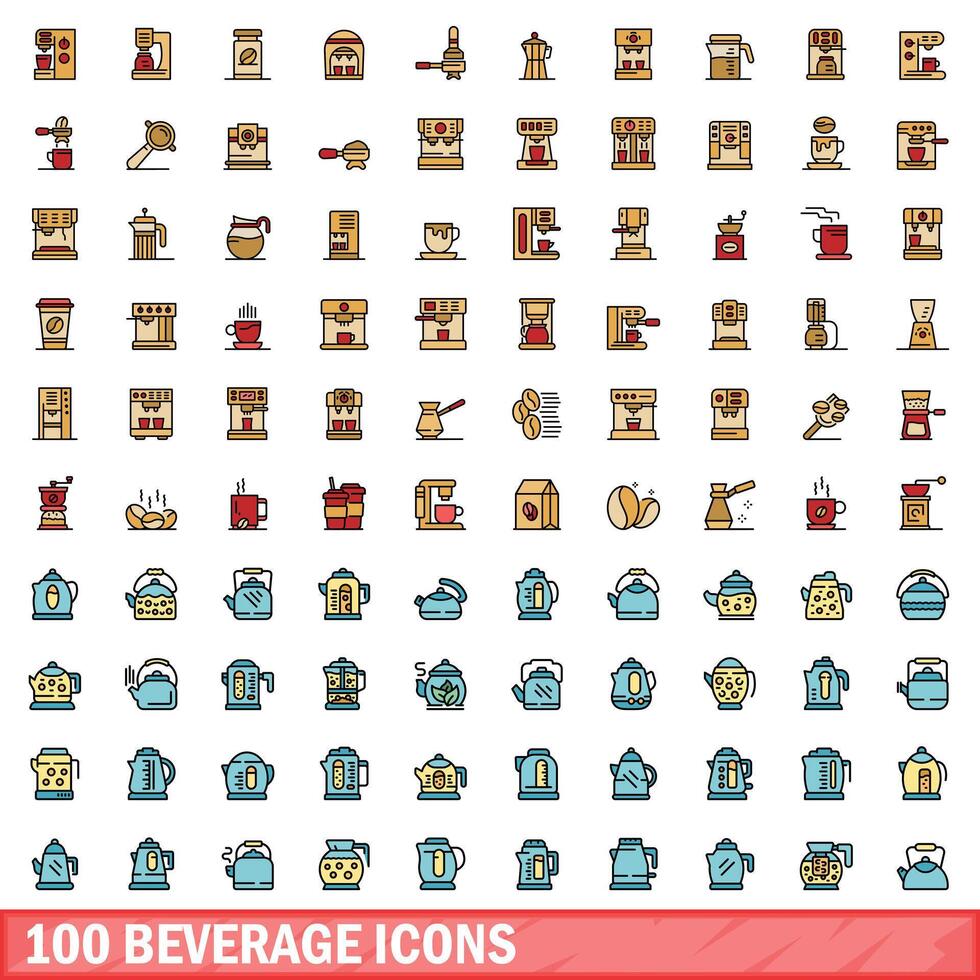 100 bebida íconos colocar, color línea estilo vector