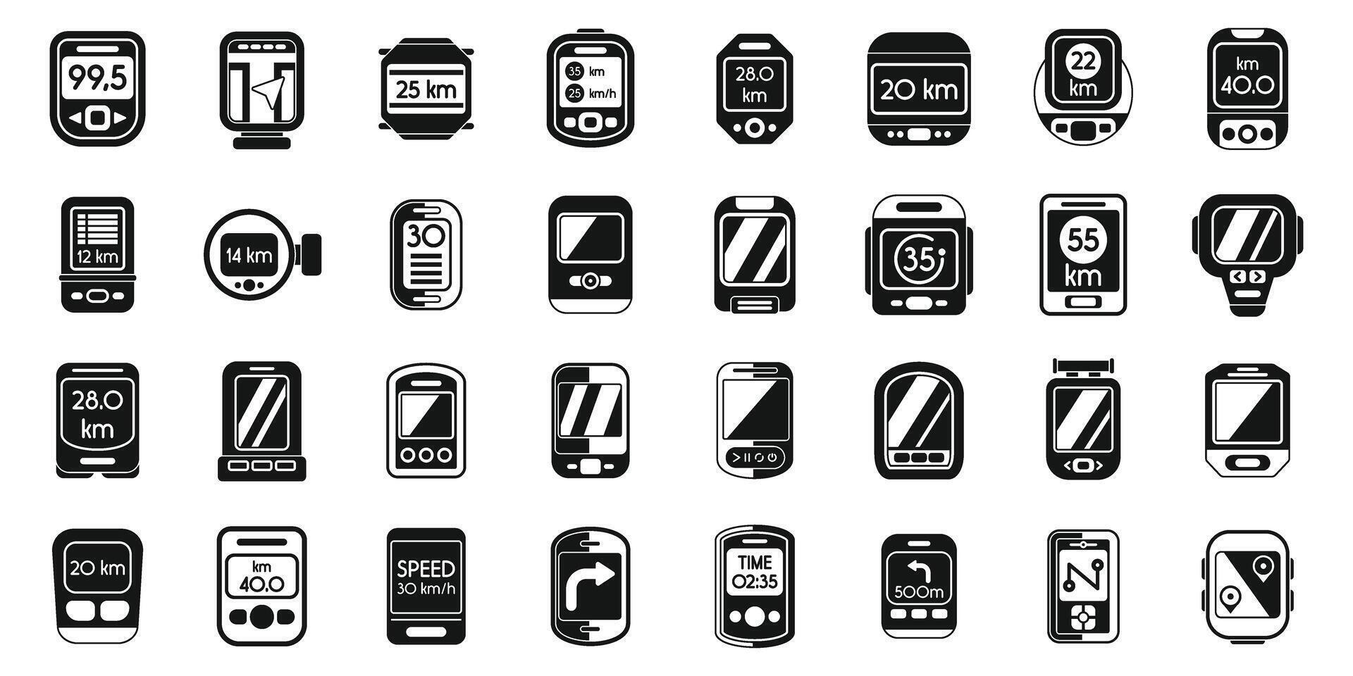 Bike computer icons set simple vector. Road digital sports vector