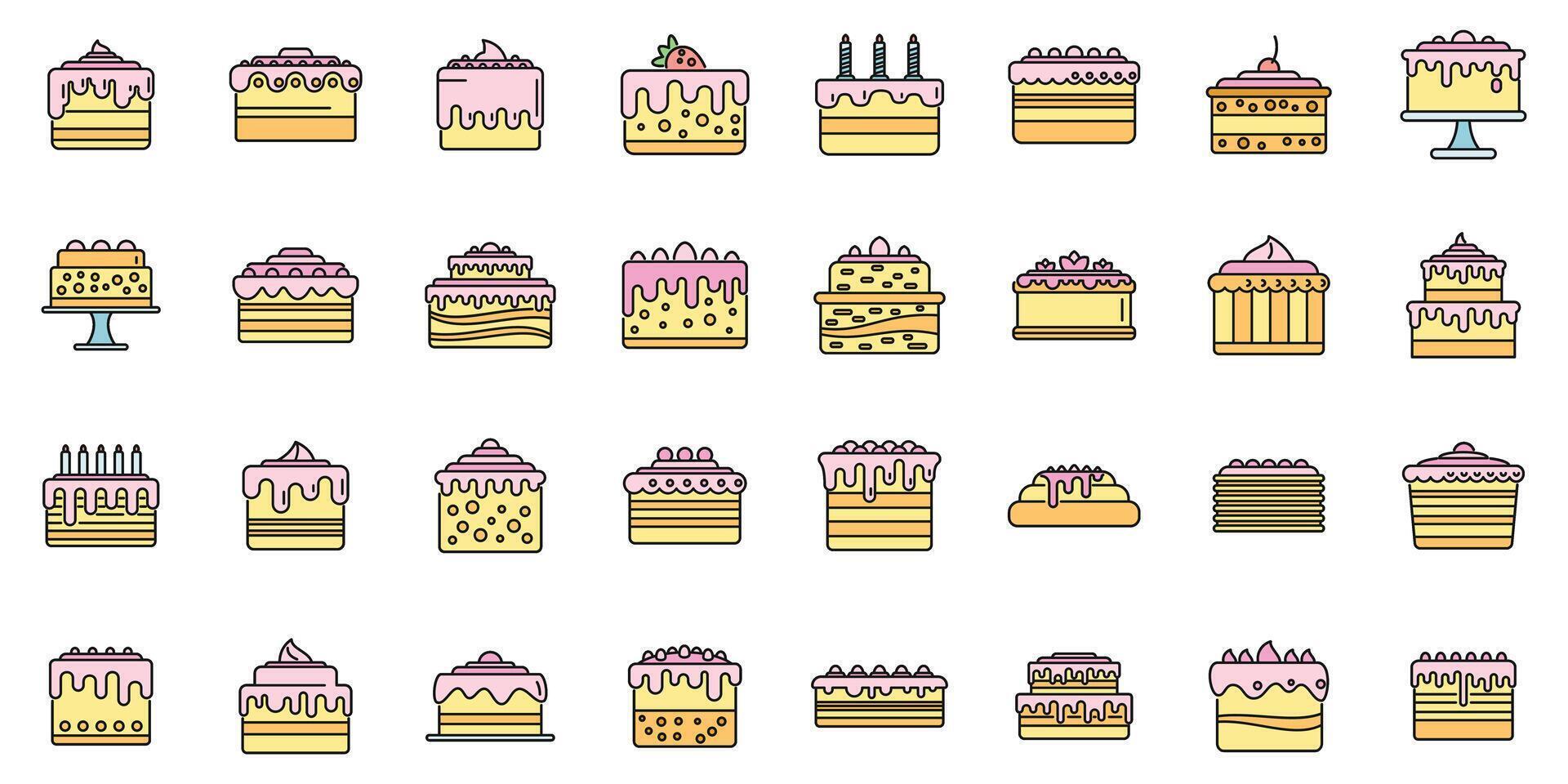 Cake icons set vector color