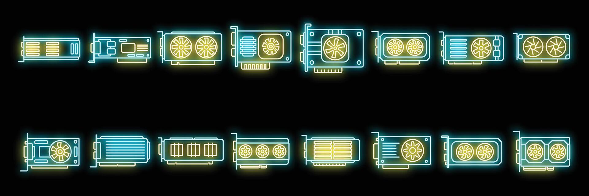 Graphics card icons set vector neon