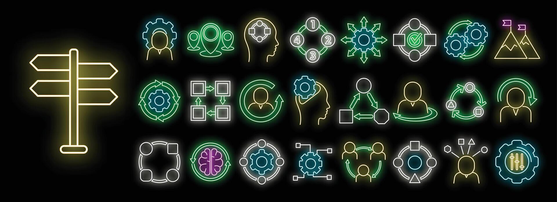 Adaptation icons set vector neon