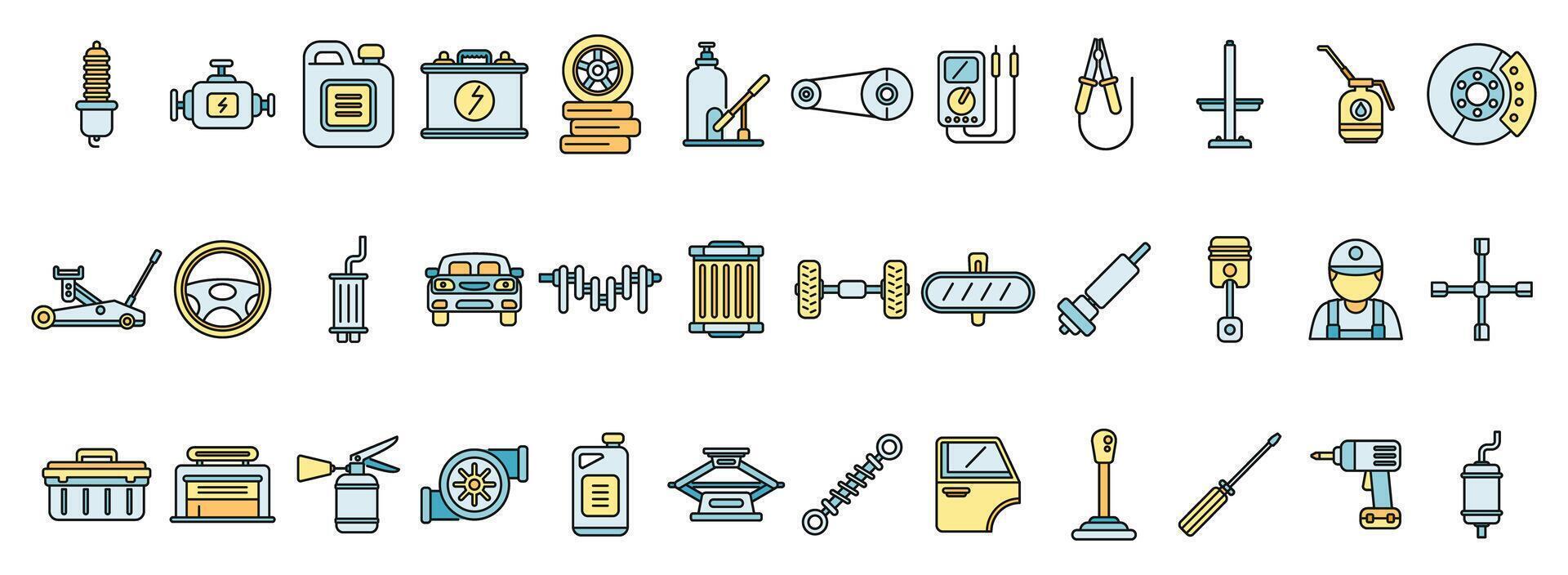 Car mechanic icons set vector color