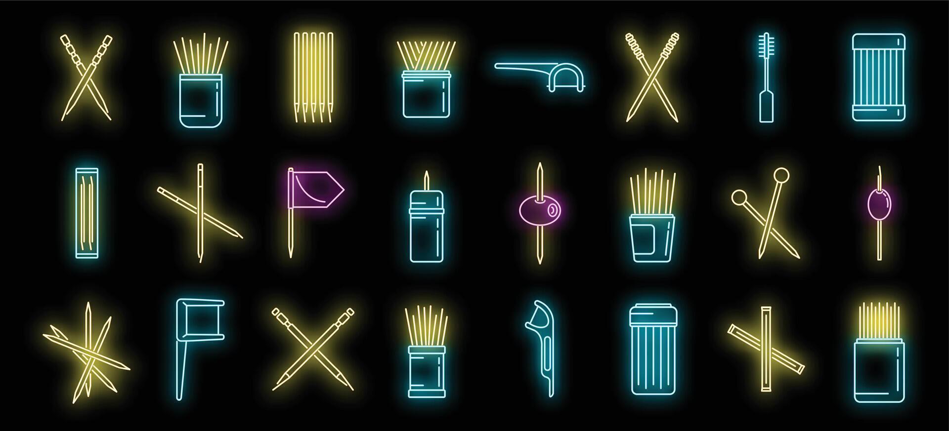 Toothpick icons set vector neon