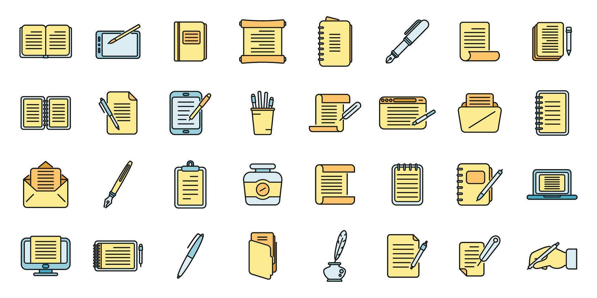Writing icons set vector color