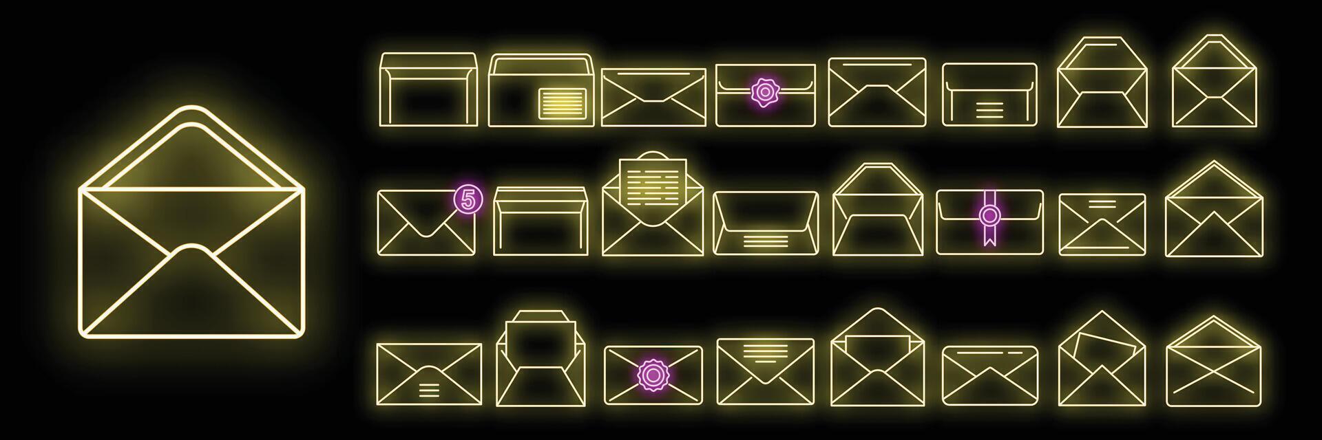 Envelope icons set vector neon