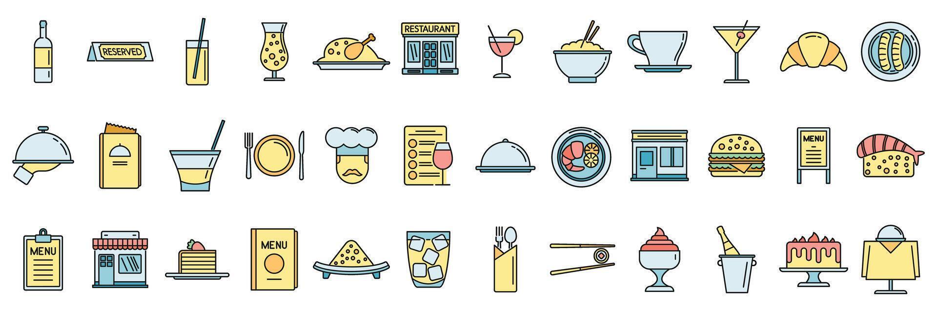 Restaurant icons set vector color