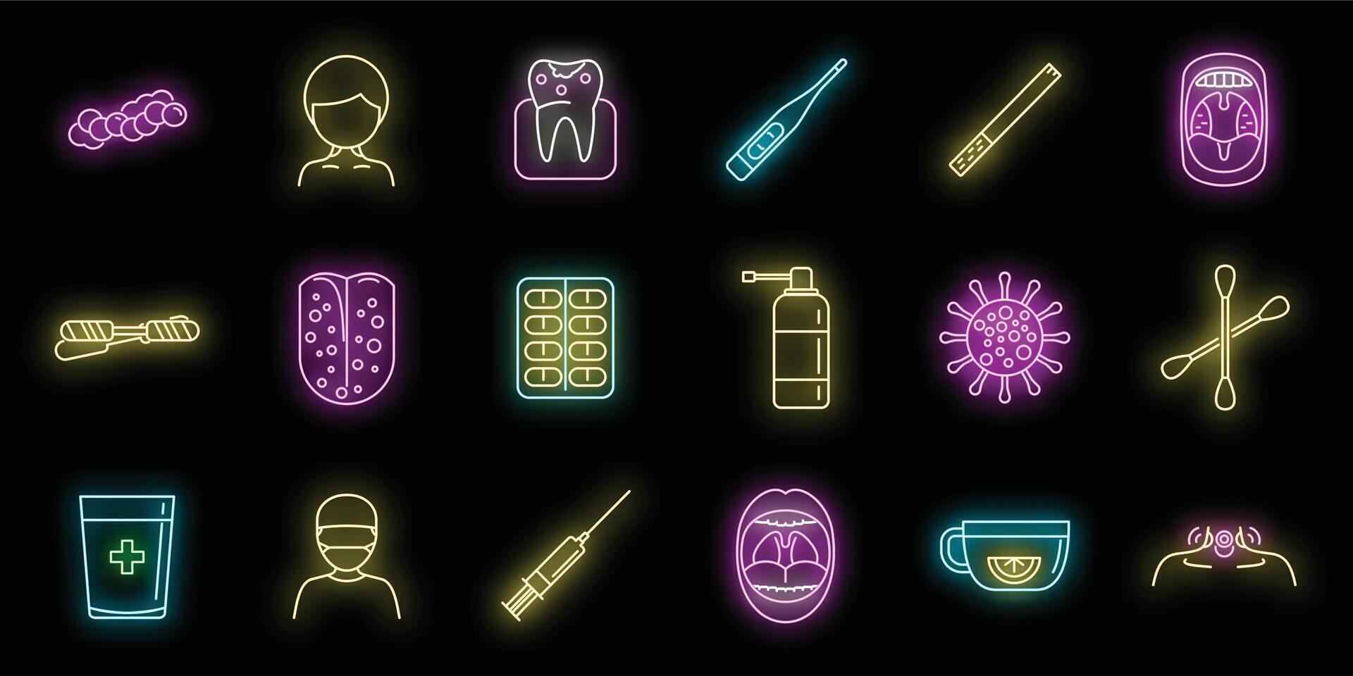 Tonsillitis icons set vector neon
