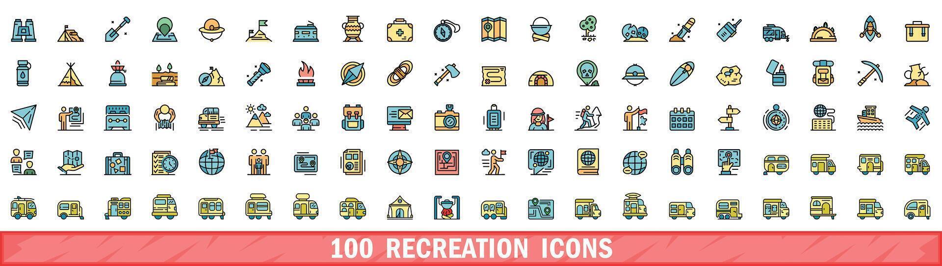 100 recreación íconos colocar, color línea estilo vector