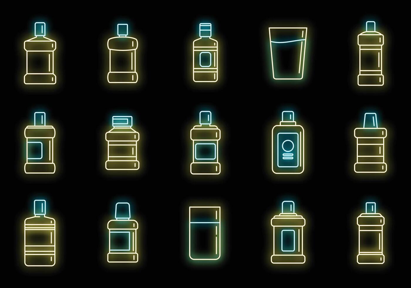 Mouthwash icons set vector neon