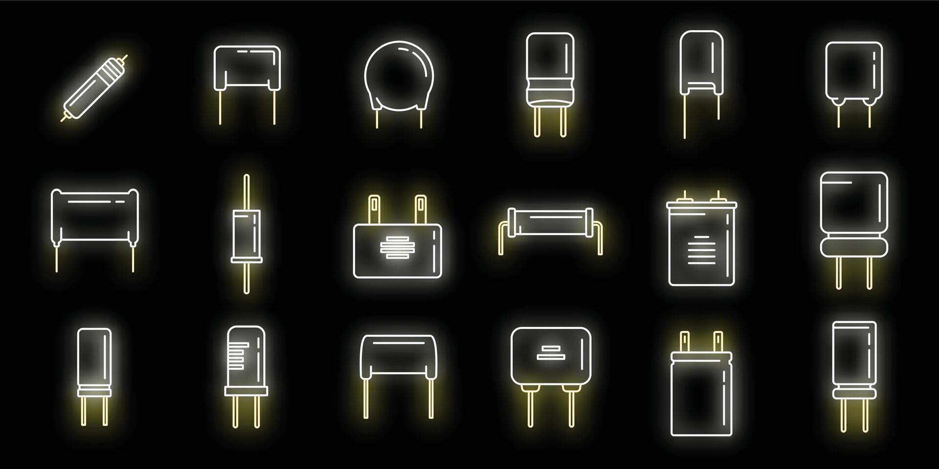 Capacitor icons set vector neon