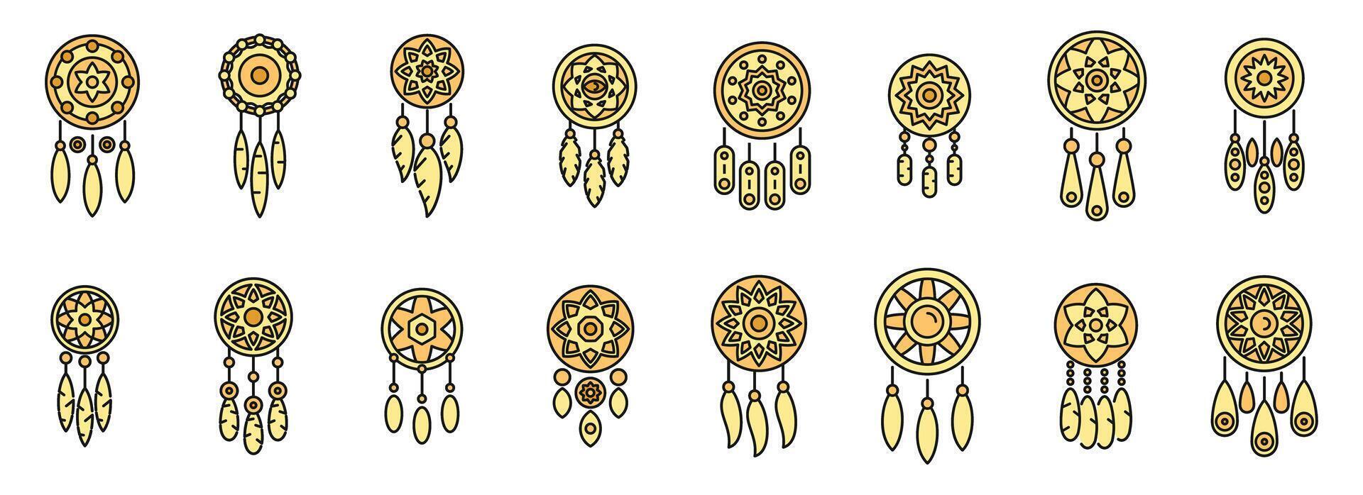 Dream catcher icons set vector color