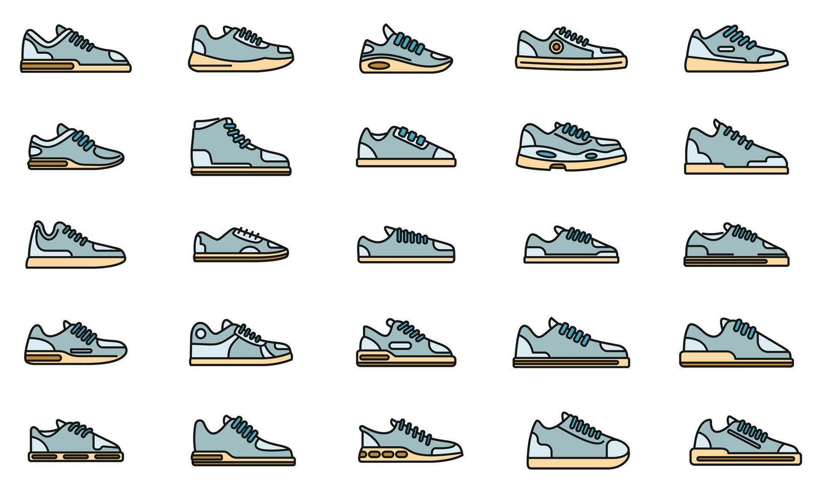 Sneakers icons set vector color