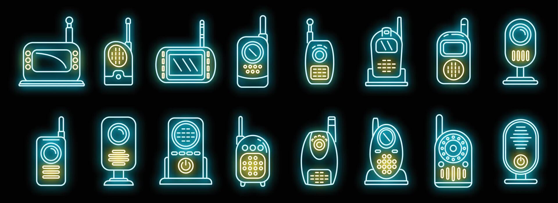 Baby monitor icons set vector neon