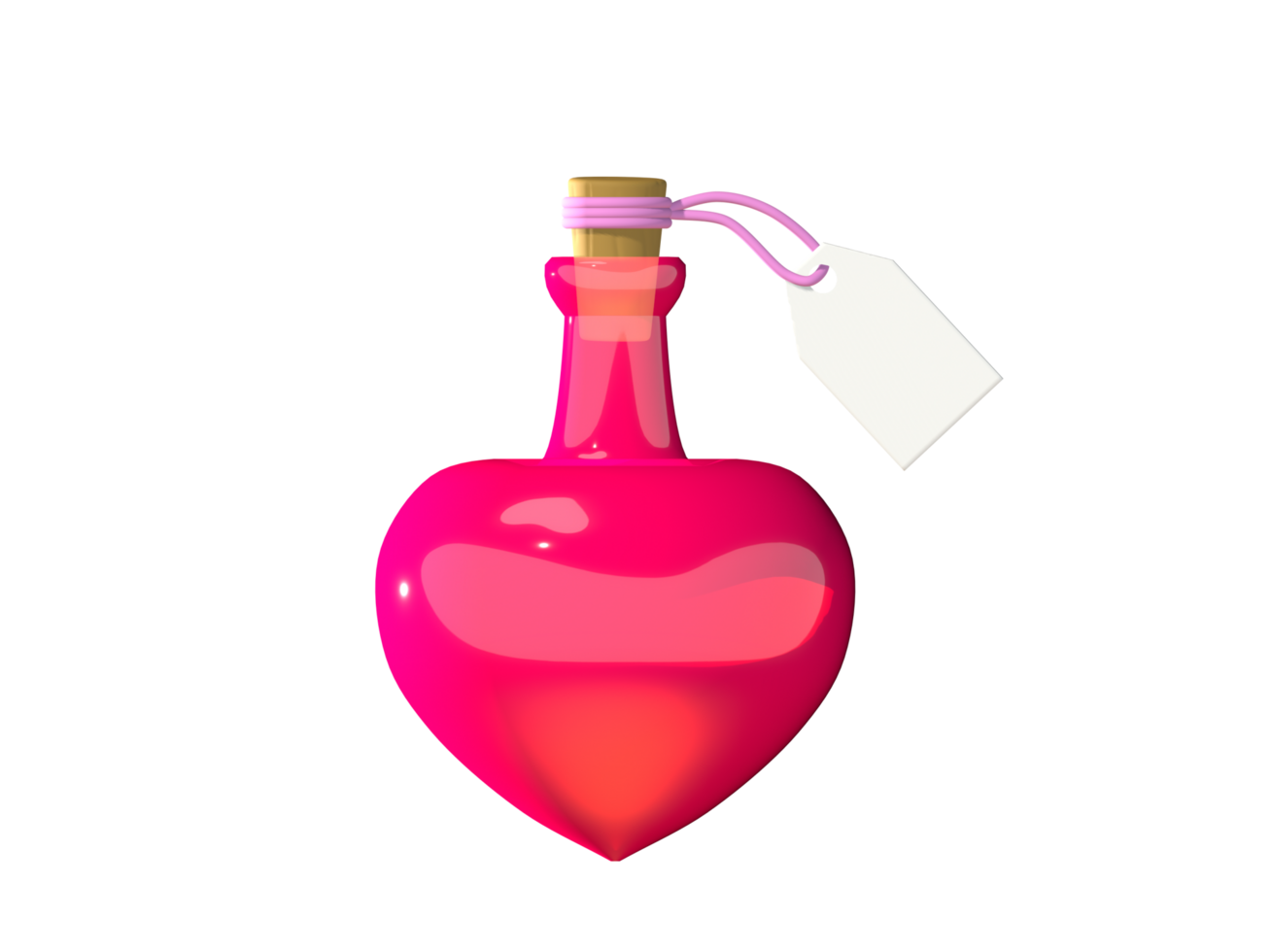 Simple 3D artwork of a heart-shaped red potion bottle with a label on it png