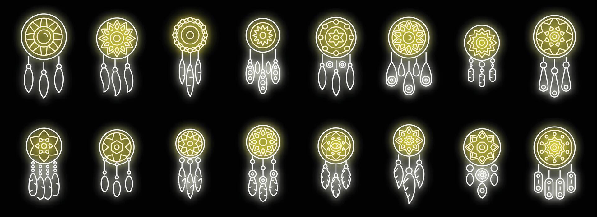 Dream catcher icons set vector neon