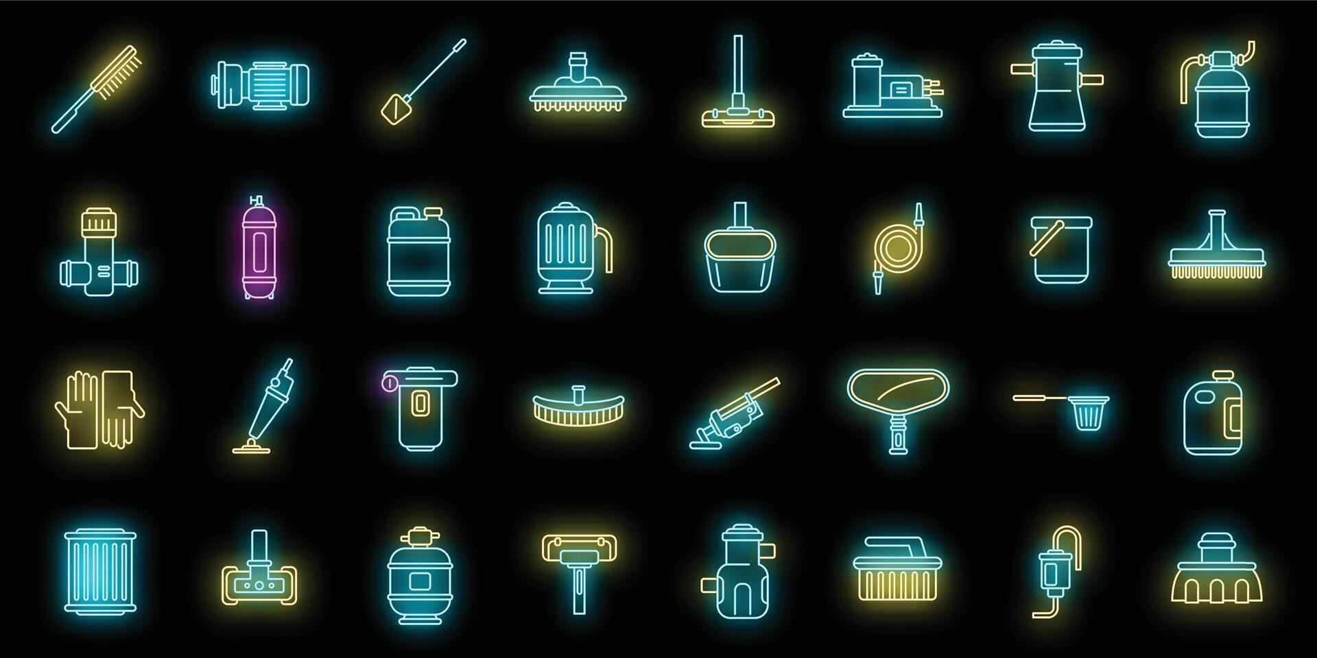 conjunto de iconos de limpieza de piscinas neón vectorial vector