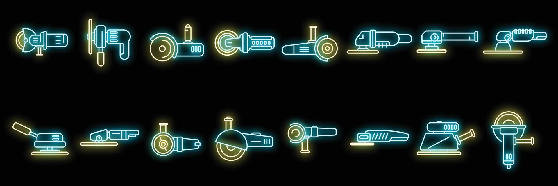 Grinding machine icons set vector neon