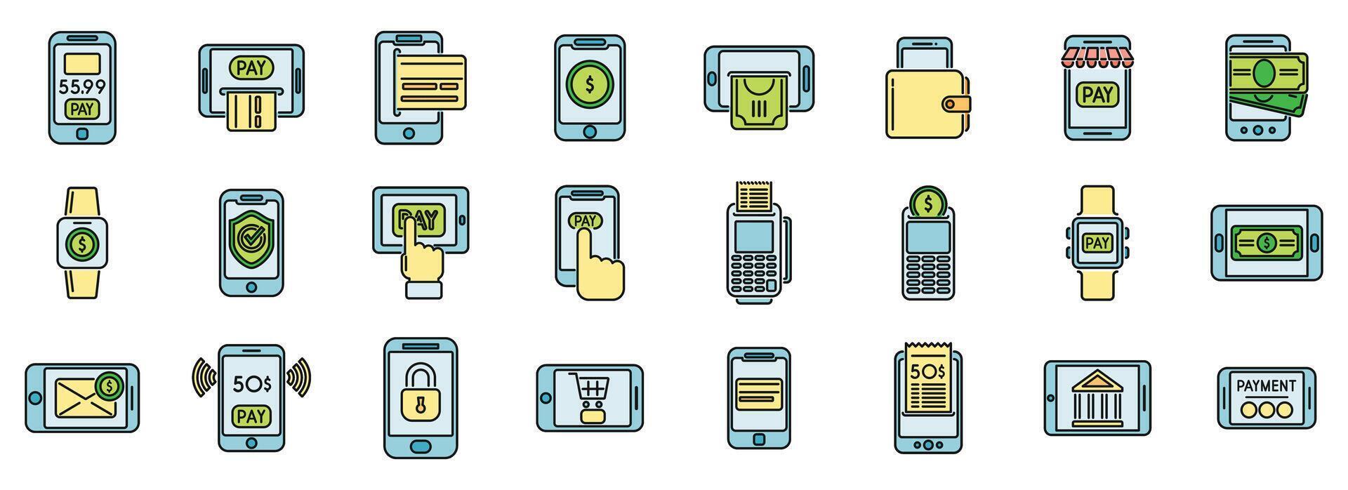 Mobile payment icons set vector color
