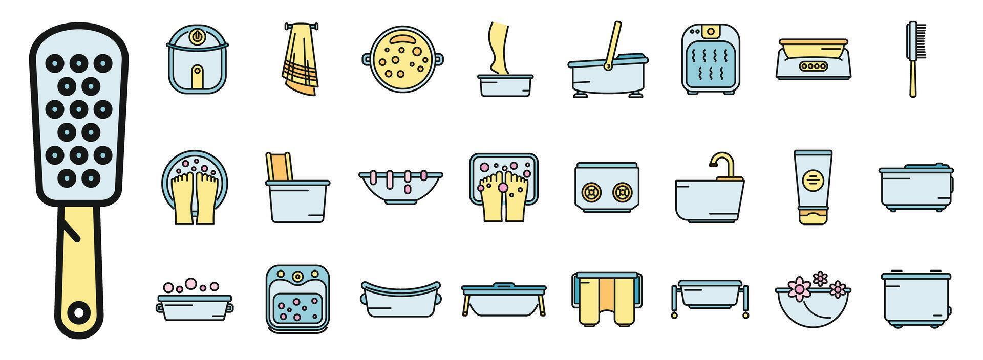 Foot bath icons set vector color