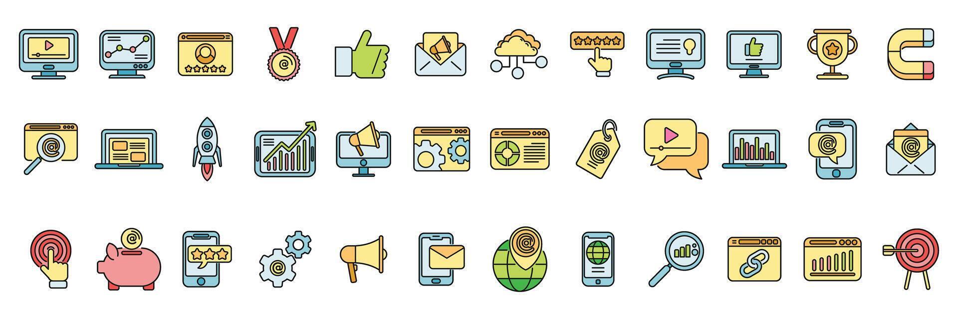 Online marketing icons set vector color