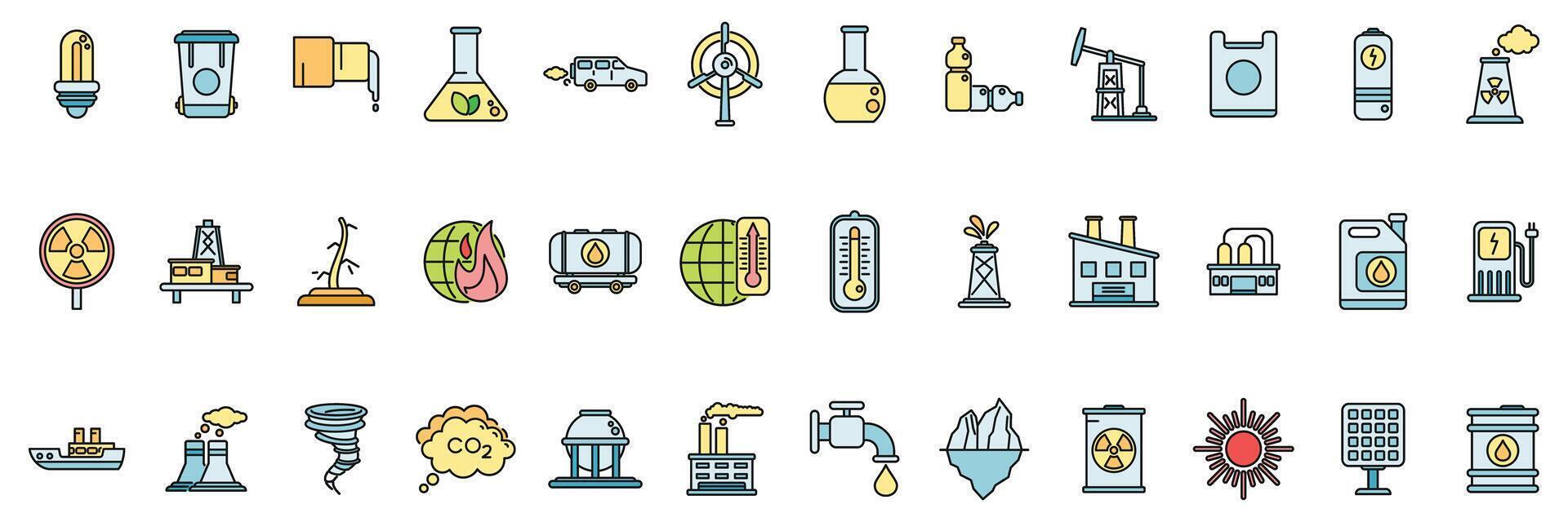 Global warming icons set vector color