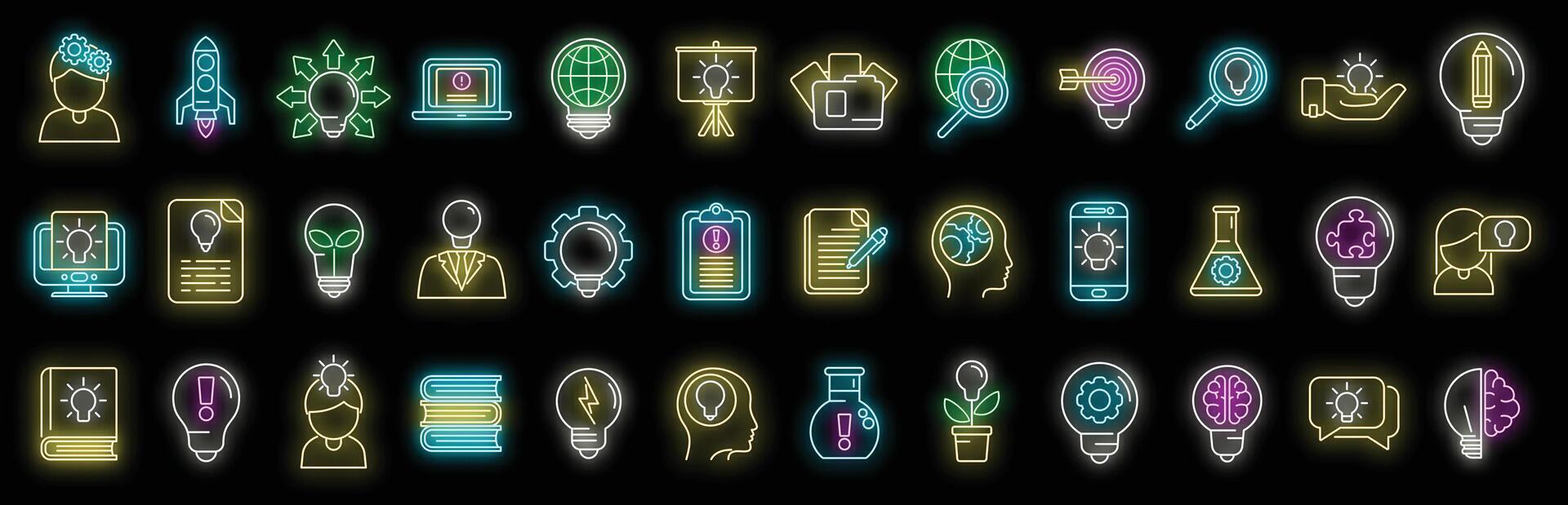 Idea icons set vector neon