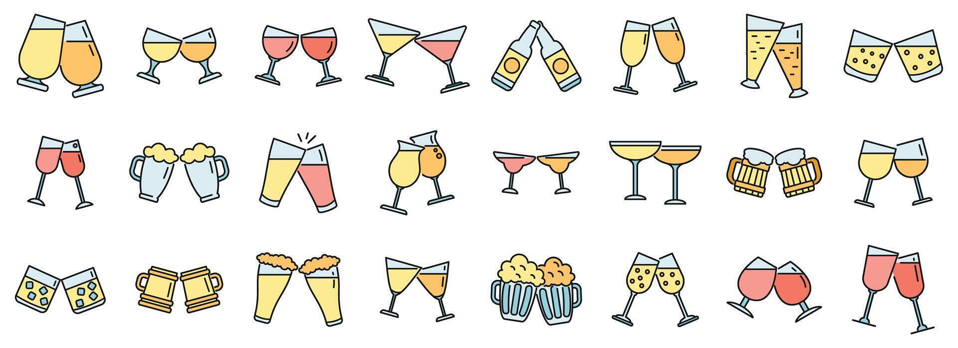 Cheers icons set vector color