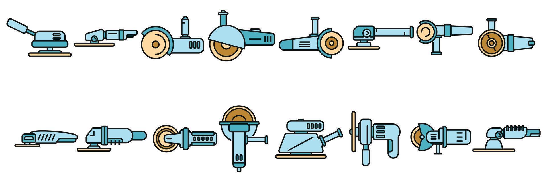 Grinding machine icons set vector color