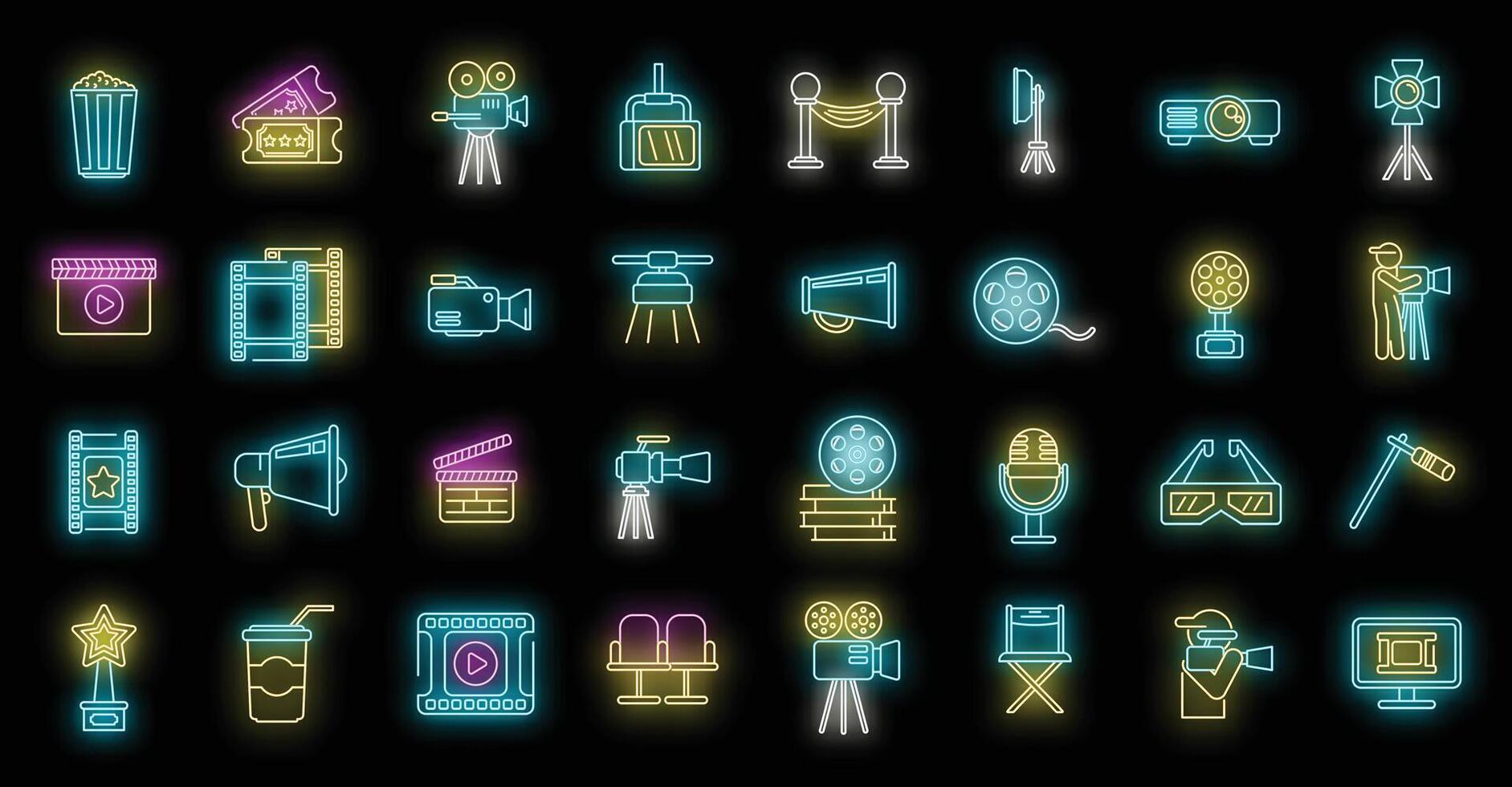 Cinematographer icons set vector neon