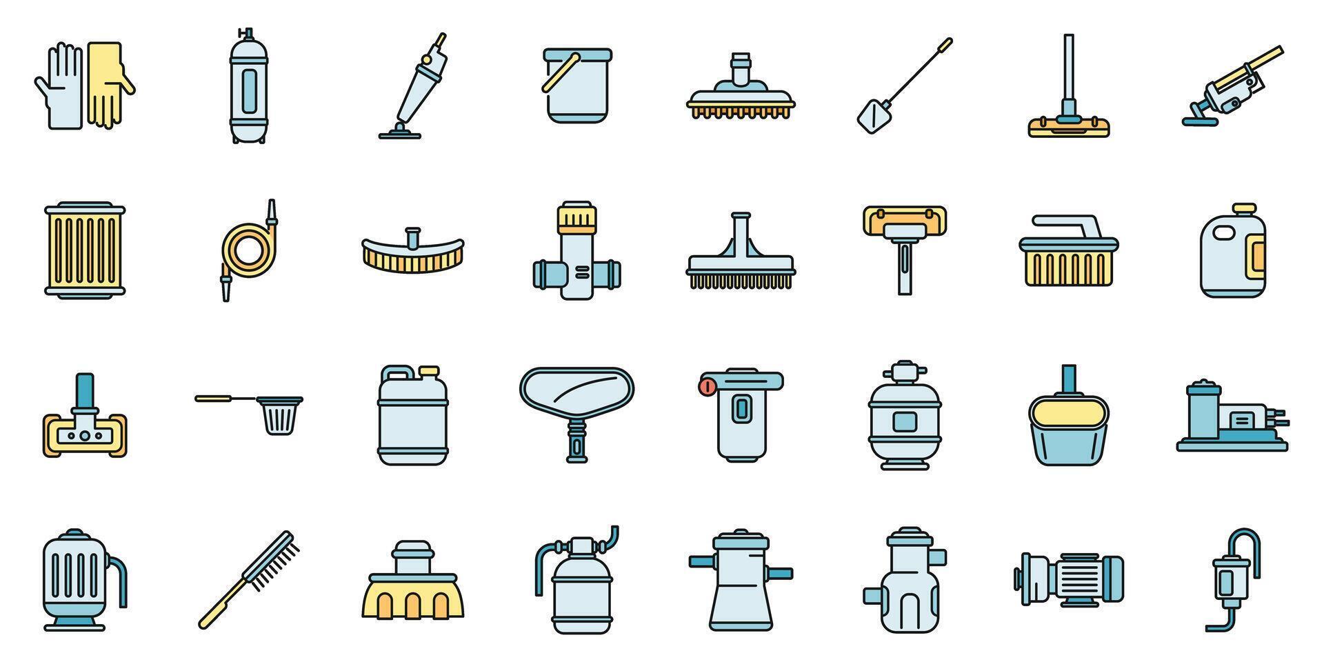 Pool cleaning icons set vector color