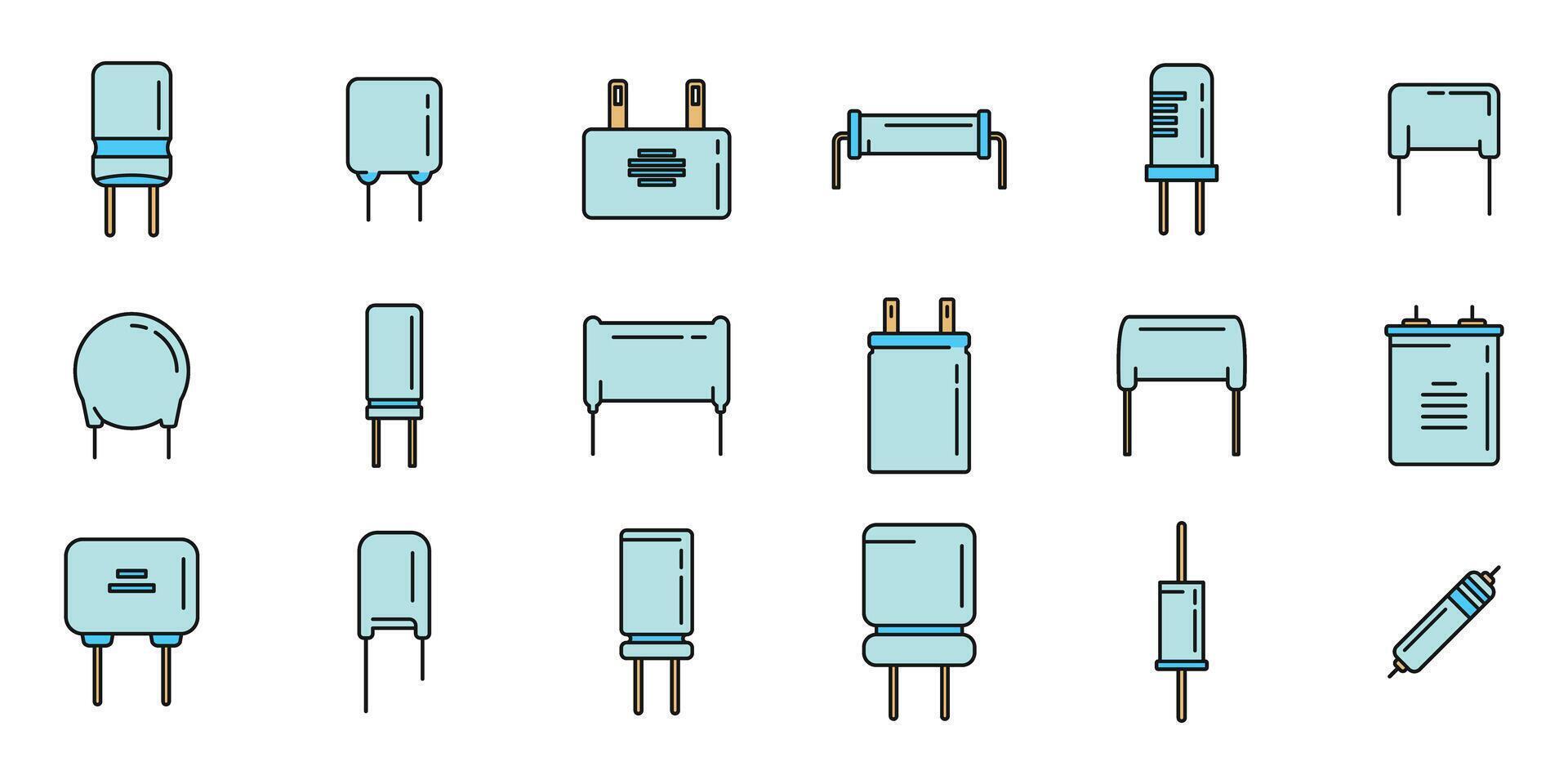 Capacitor icons set vector color