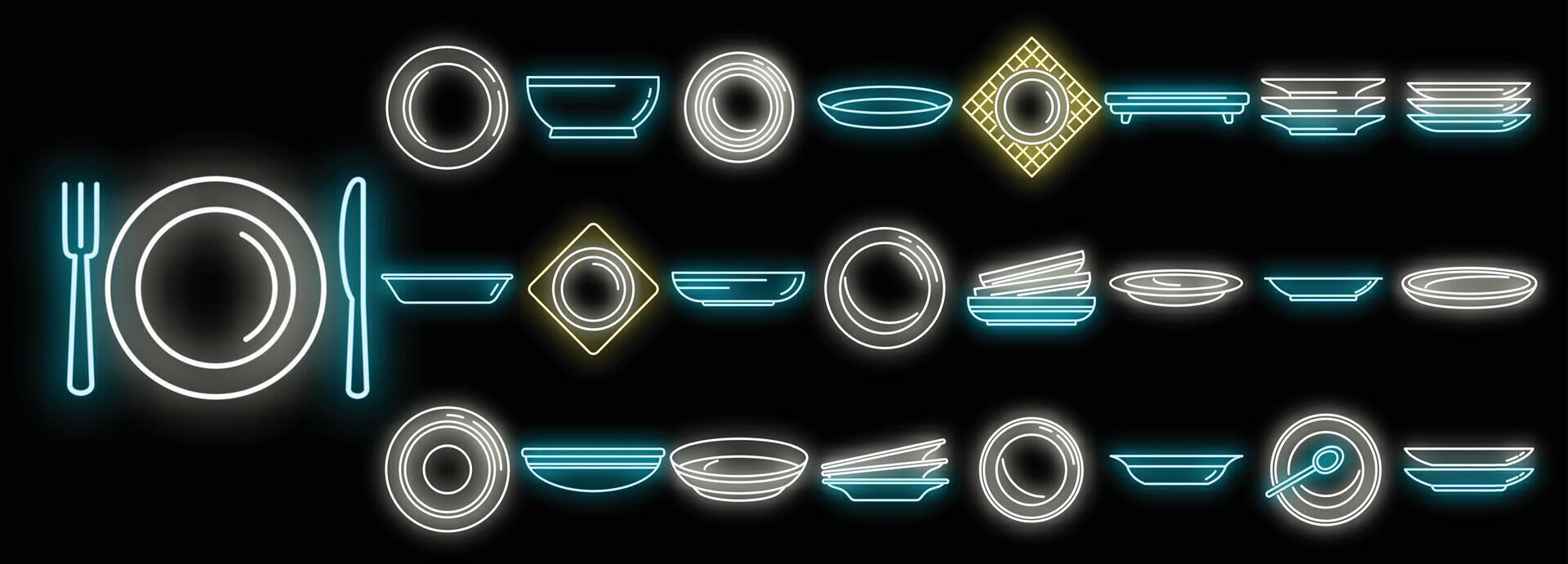 Plate icons set vector neon