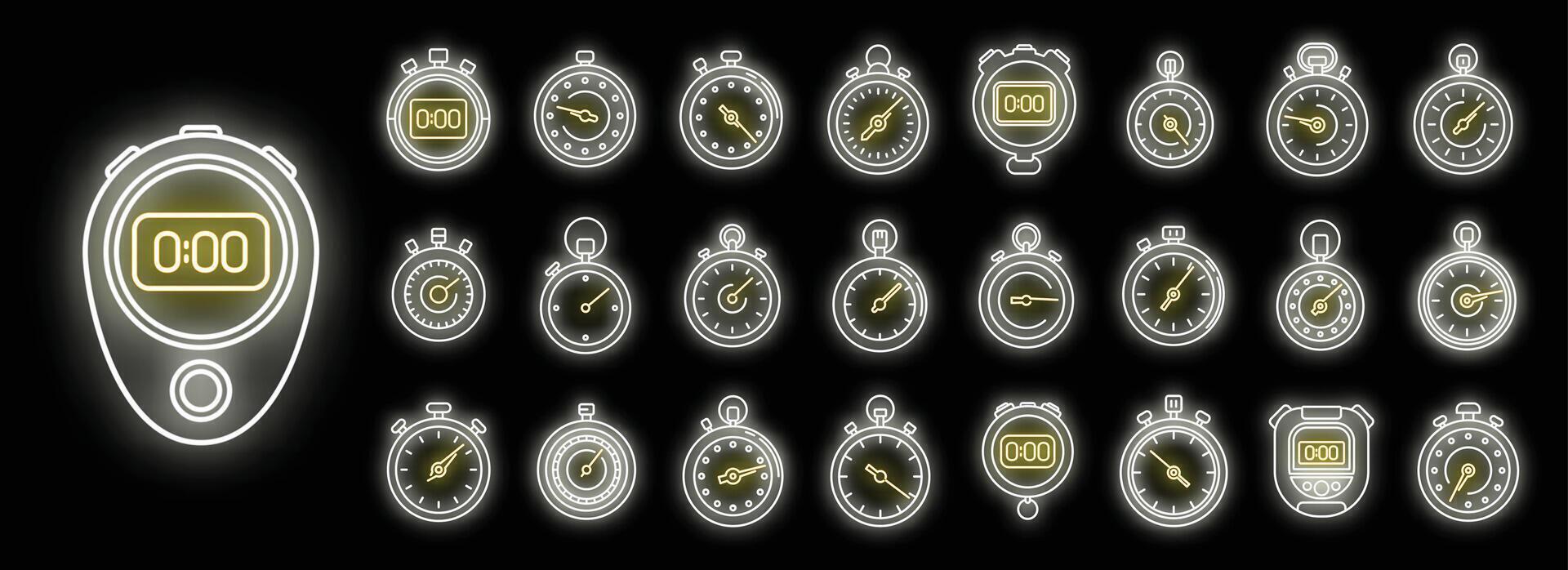 Time stopwatch icons set vector neon