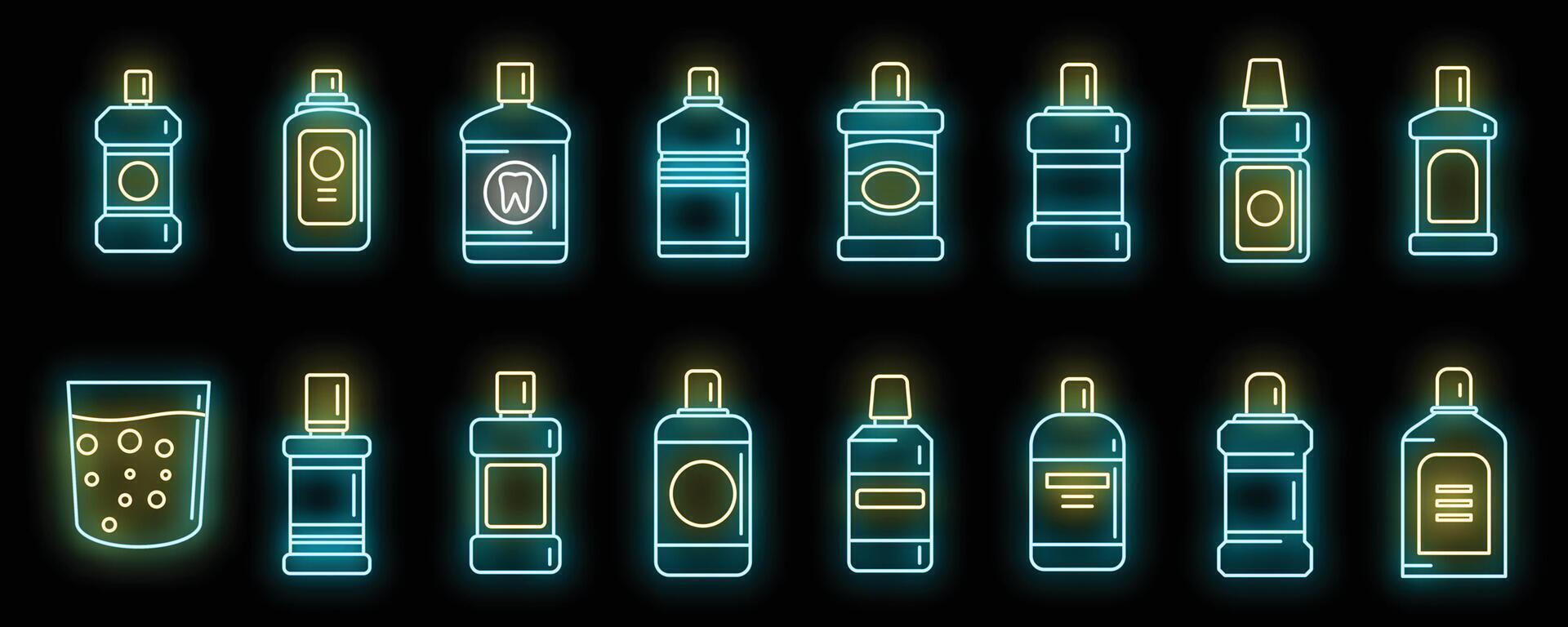 Tooth rinse icons set vector neon