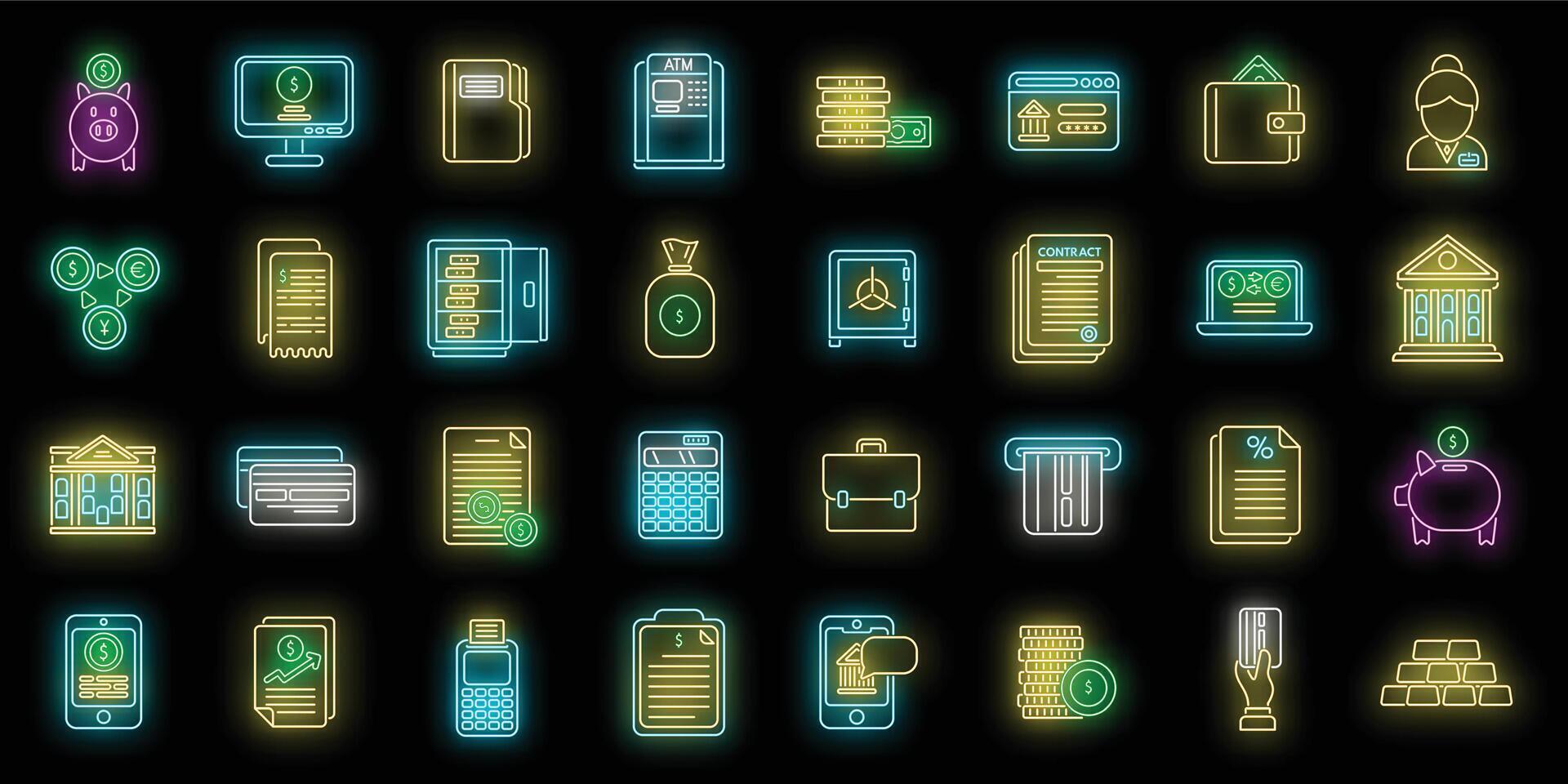 Bank icons set vector neon