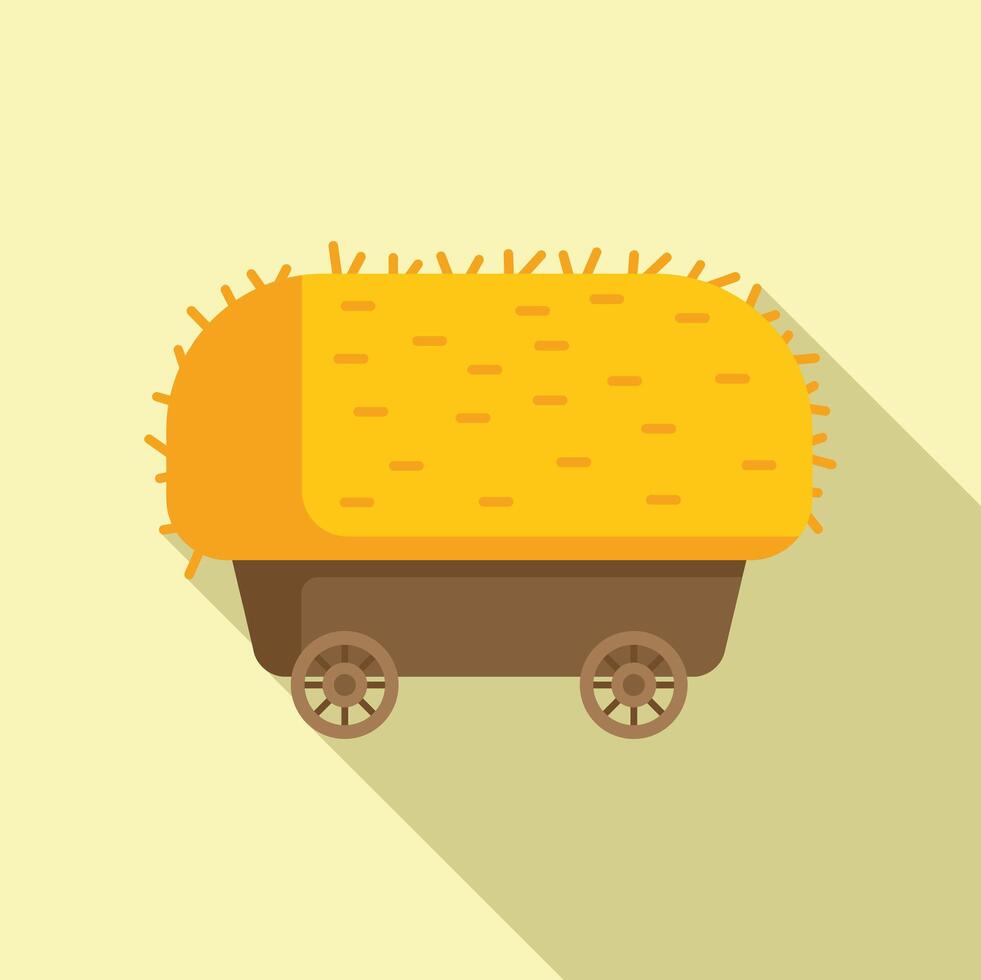 Farm wooden cart icon flat vector. Bale hay farm vector