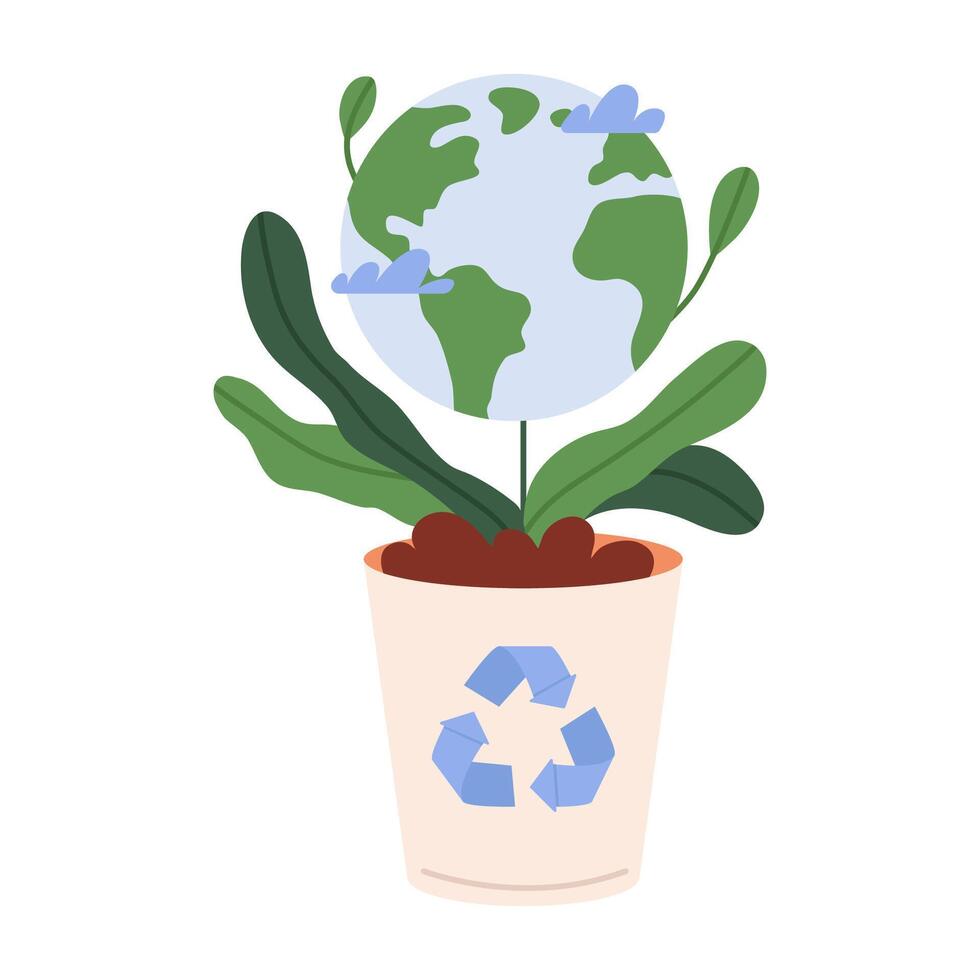 Earth globe growing in flower pot vector