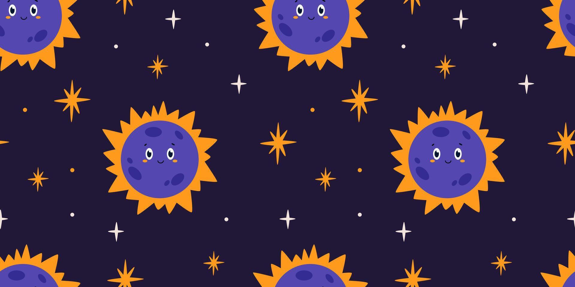 Solar eclipse seamless pattern vector