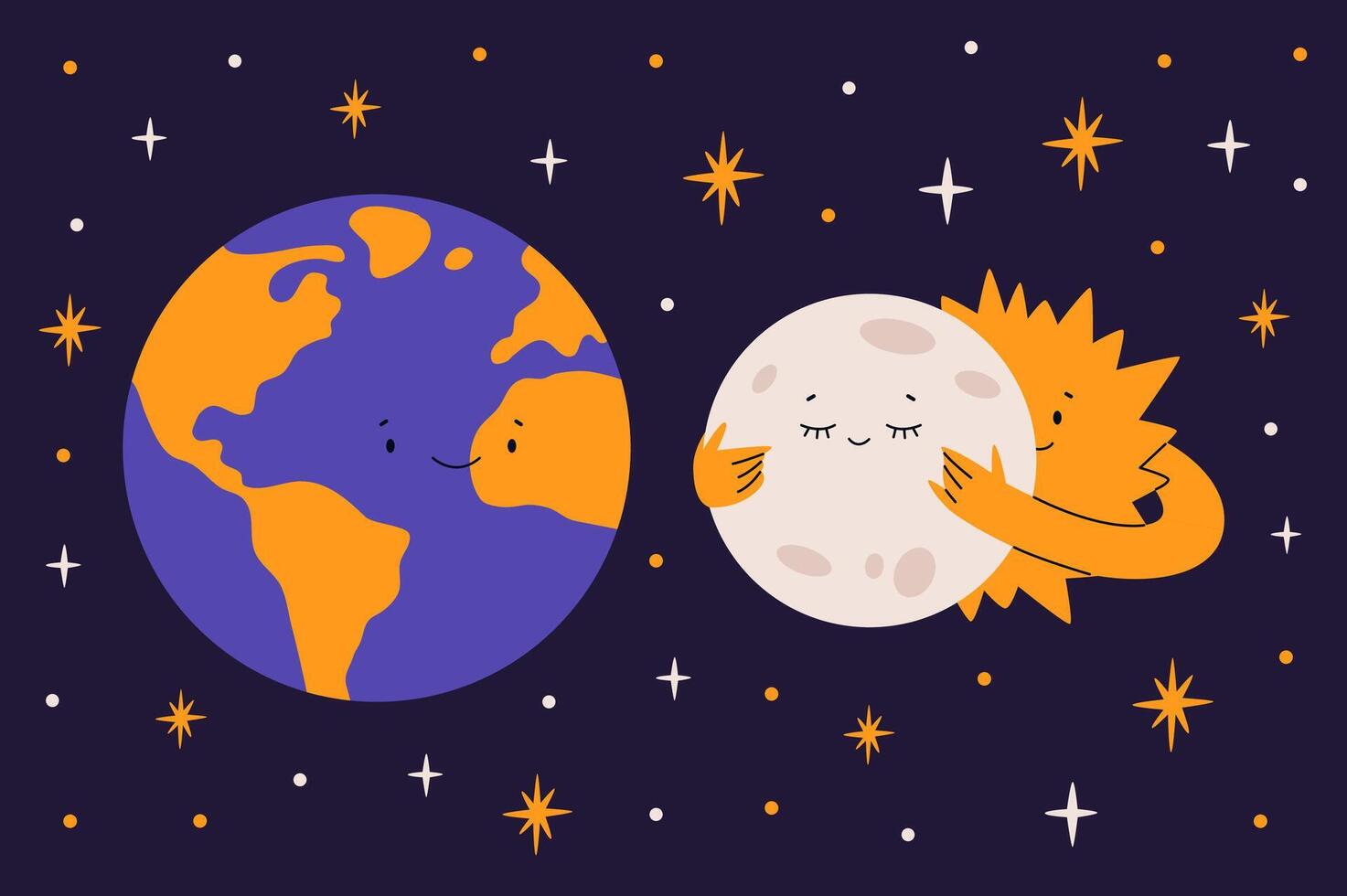 Solar eclipse cute characters vector