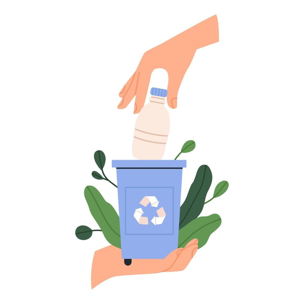 Hand throw plastic bottle to container vector