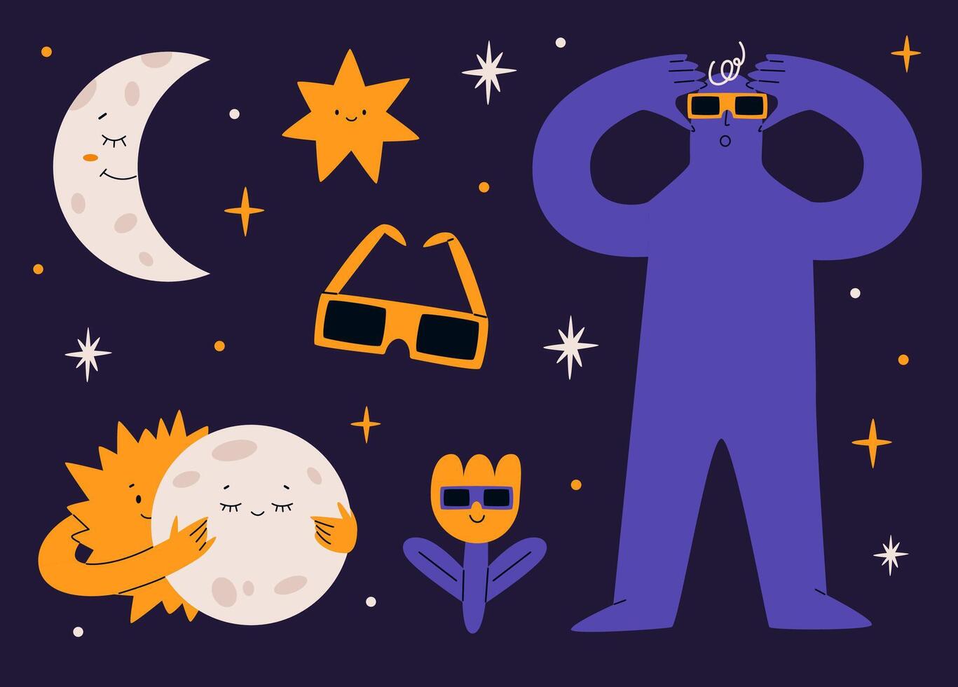 Solar eclipse sticker set vector